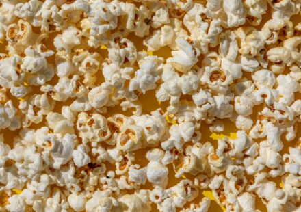 dog eating popcorn